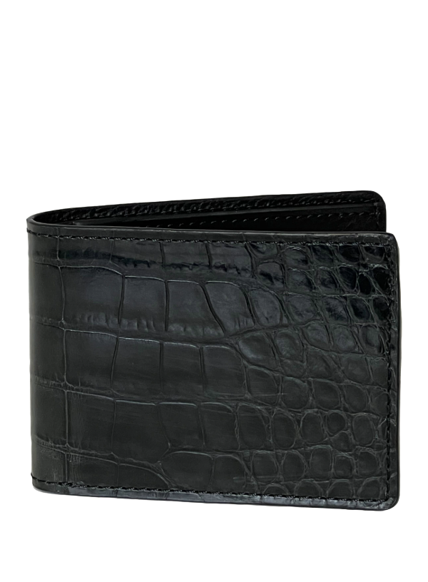 Black Genuine Alligator Bi-Fold Wallet USA Made BP8476