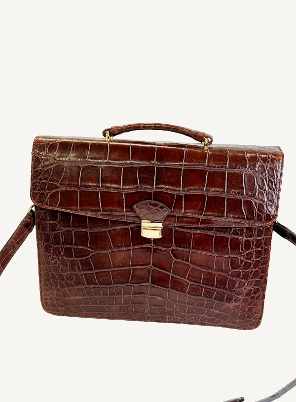 Brown Alligator Attaché Case