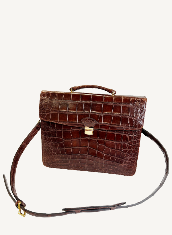 Brown Alligator Attaché Case
