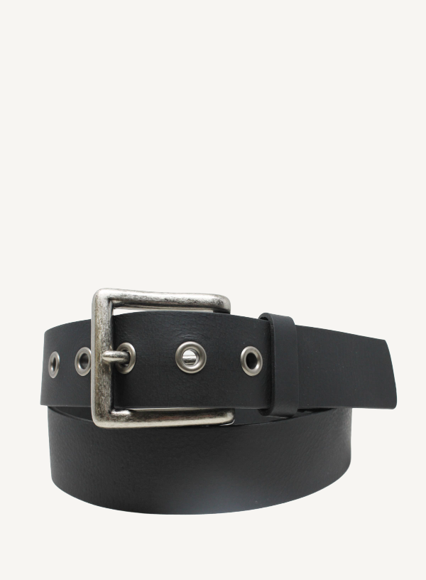 Black Leather Belt with Eyelets | 38mm Width