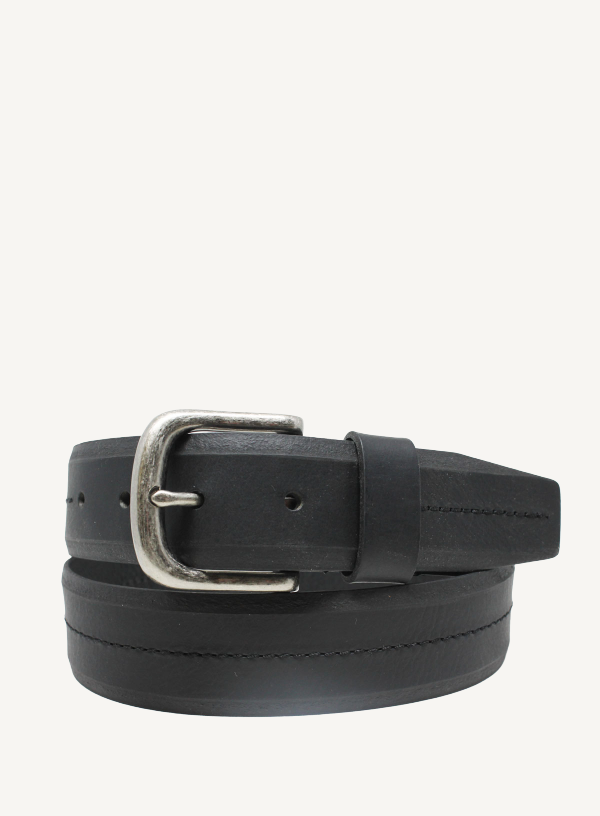 Black Center Stitch Leather Belt | 40mm Width