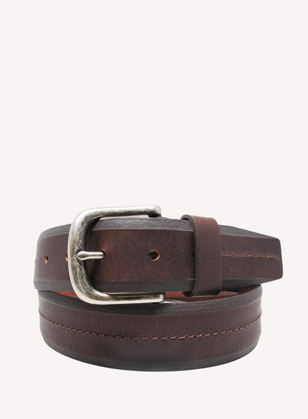 Brown Center Stitch Leather Belt | 40mm Width