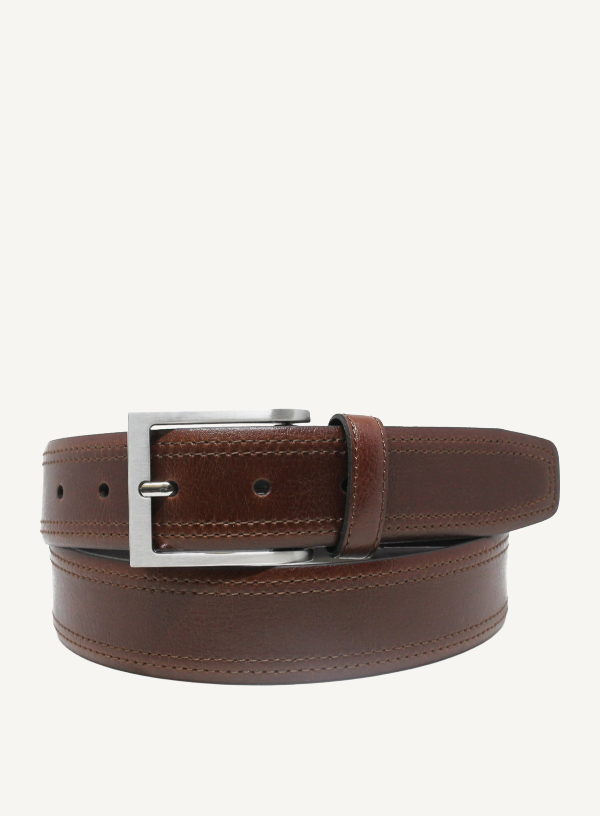 Cognac Crushed Leather Belt with Double Stitching | Cognac Crushed Leather Belt with Double Stitching |