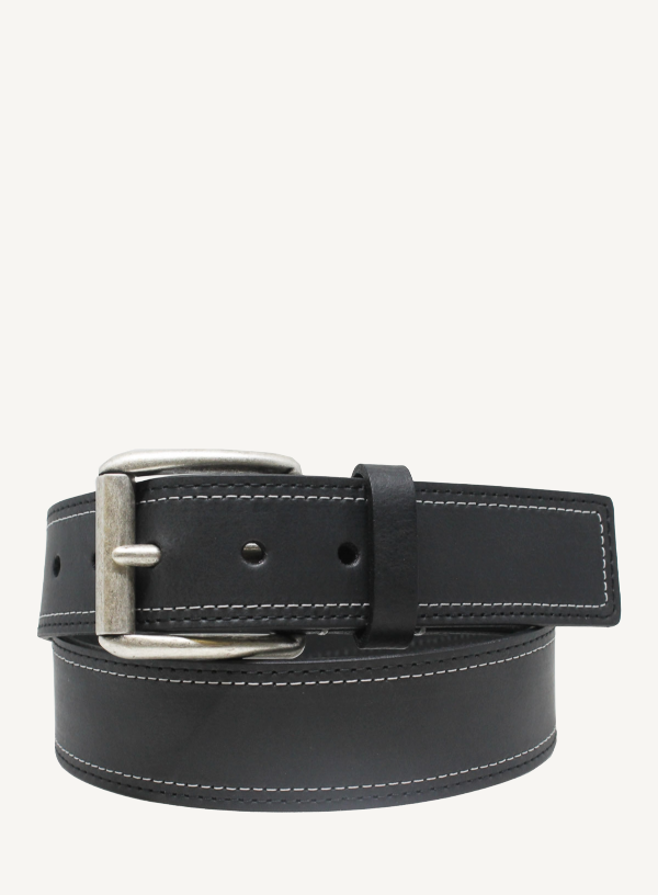 Black Leather Belt with Contrast Stitching Leather Belt with Contrast Colour Stitching | Dents main image 4