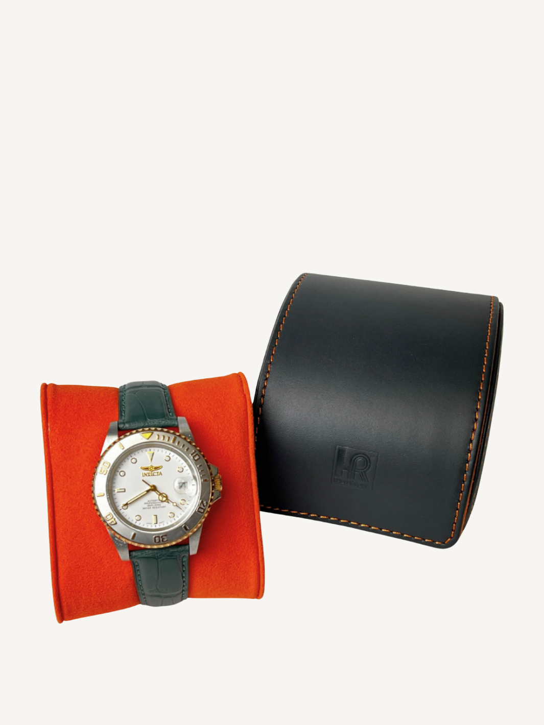 Black Clamshell Watch Case | Orange Lining