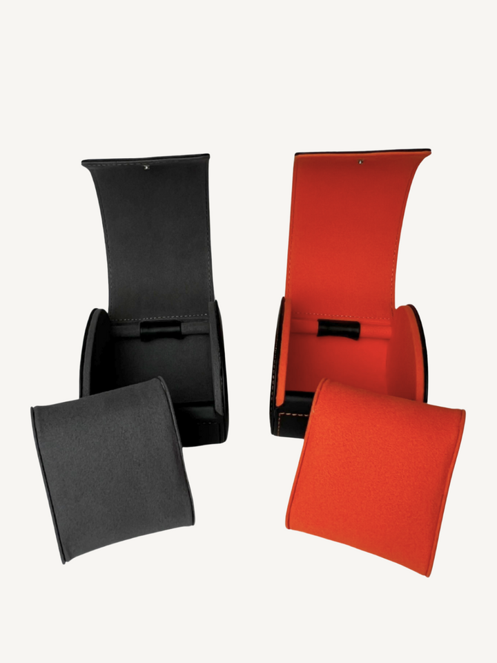 Black Clamshell Watch Case | Orange Lining
