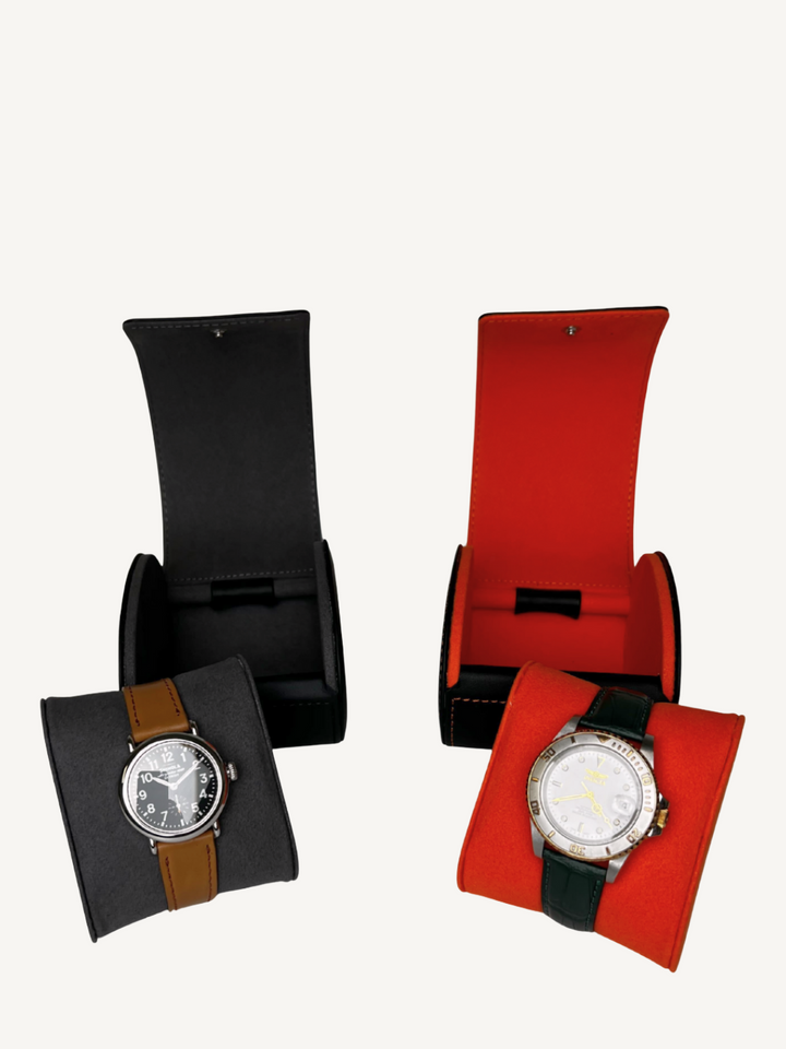 Black Clamshell Watch Case | Orange Lining
