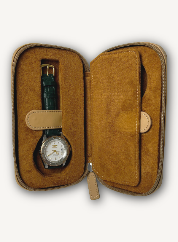 Tan Zip Around Watch Case | Tan Lining