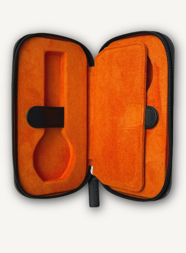 Black Zip Around Watch Case | Orange Lining
