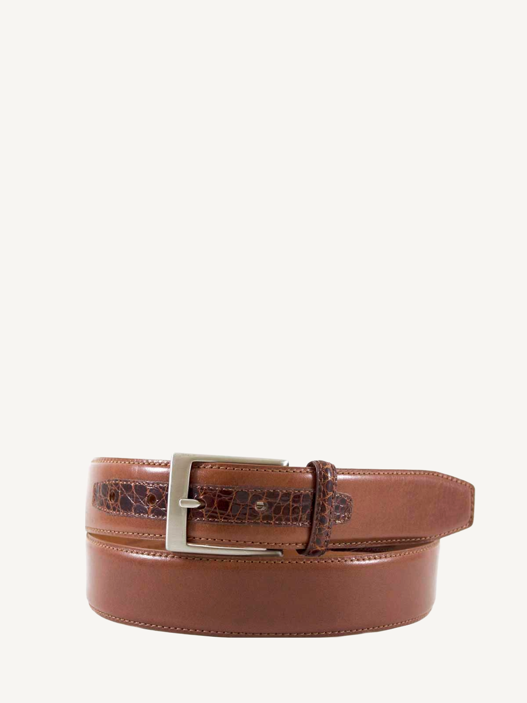 Cognac Leather Belt with Genuine Crocodile Tab Detail | 1 3/8" Width
