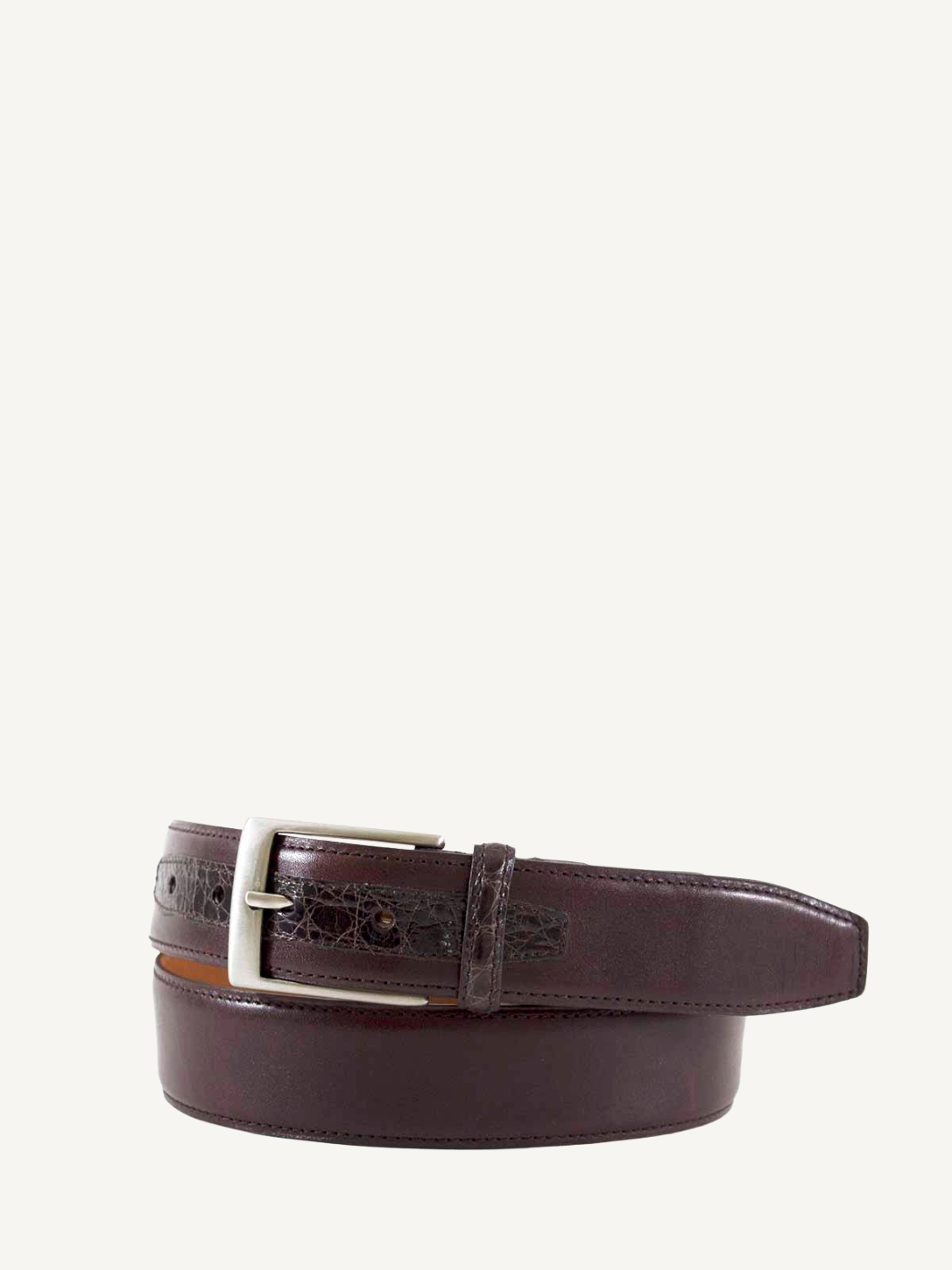Brown Leather Belt with Genuine Crocodile Tab Detail | 1 3/8" Width