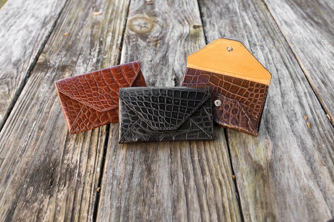 Brown Genuine Alligator Envelope Wallet with Hidden Snap | h5041