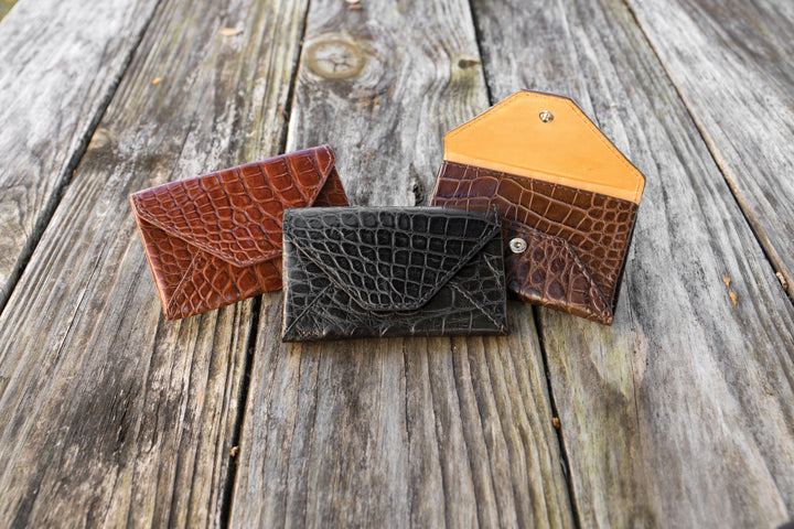 Brown Genuine Alligator Envelope Wallet with Hidden Snap | h5041