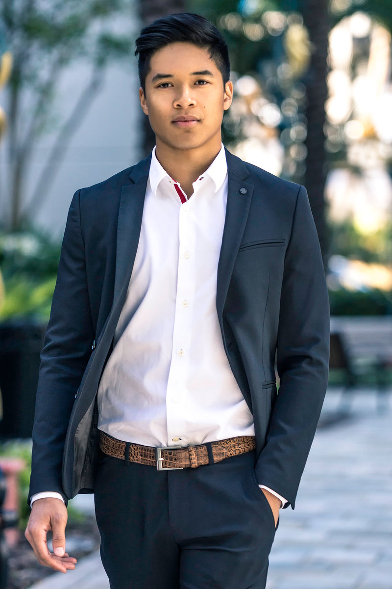 Double Barrel Genuine Leather Embossed Belt | Bryant Park - Made in the USA