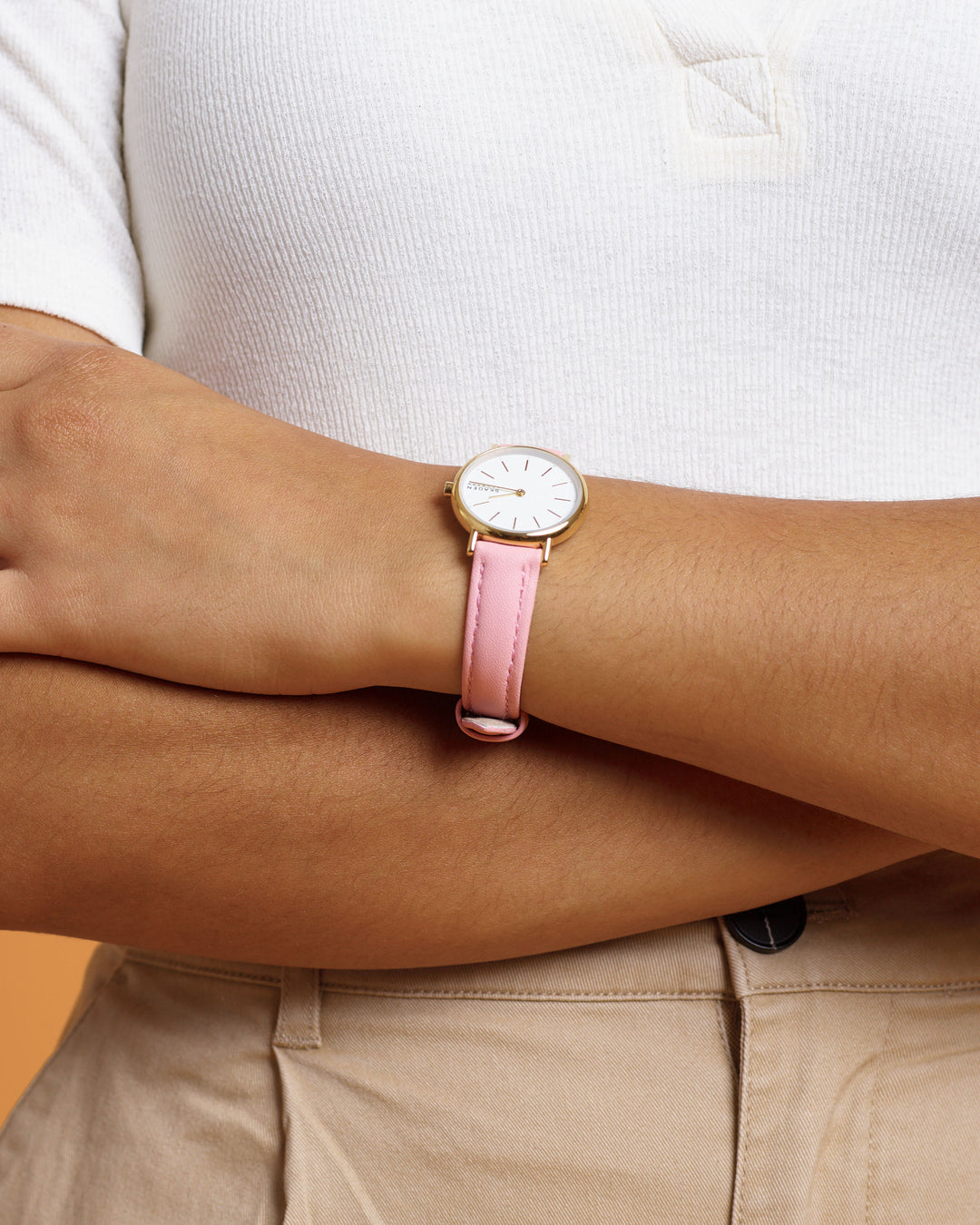 Man Wearing Light Blue Genuine Microfiber Watch Band