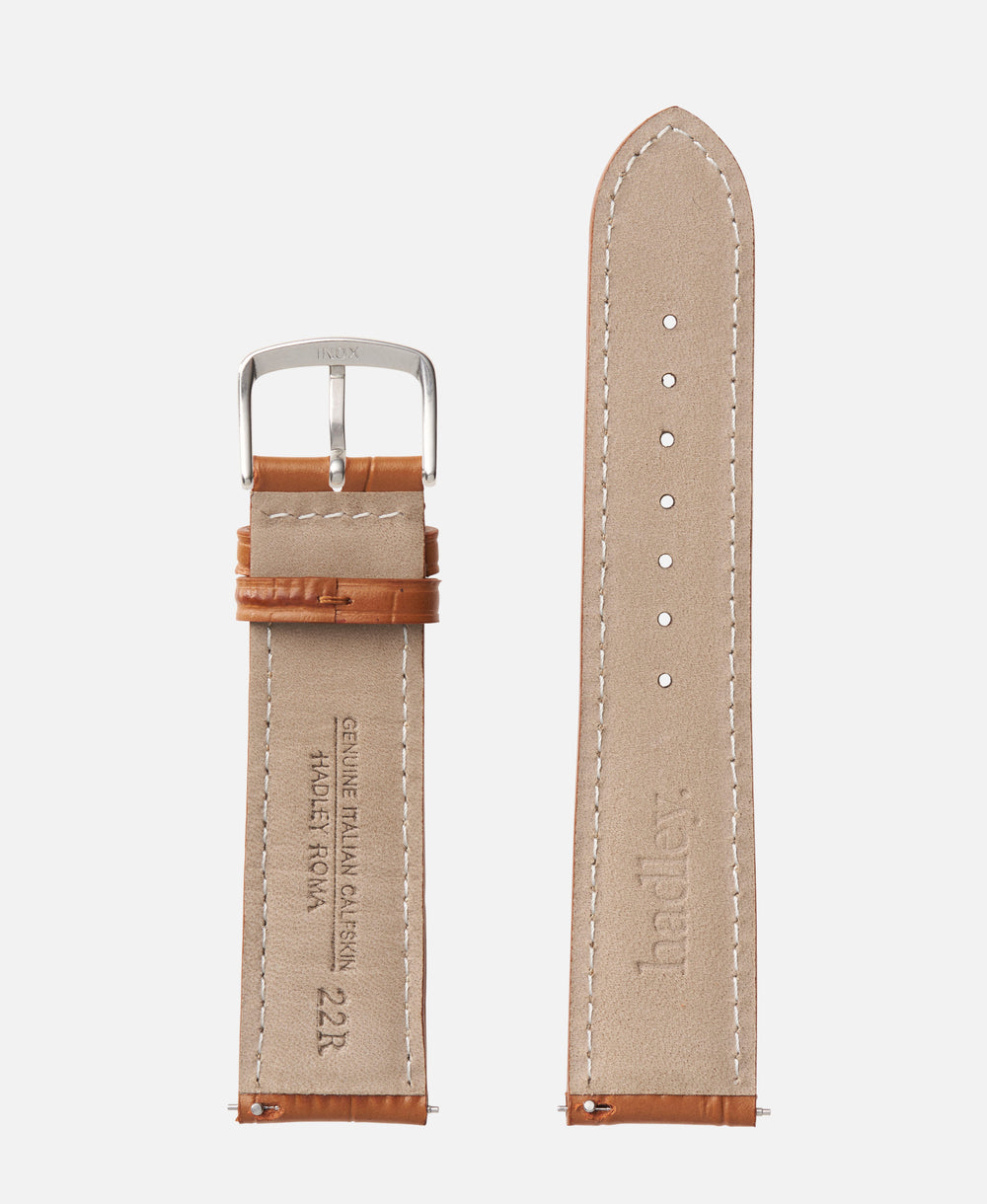 Tan Contrast Stitch Alligator Grain Traditional Watch Band