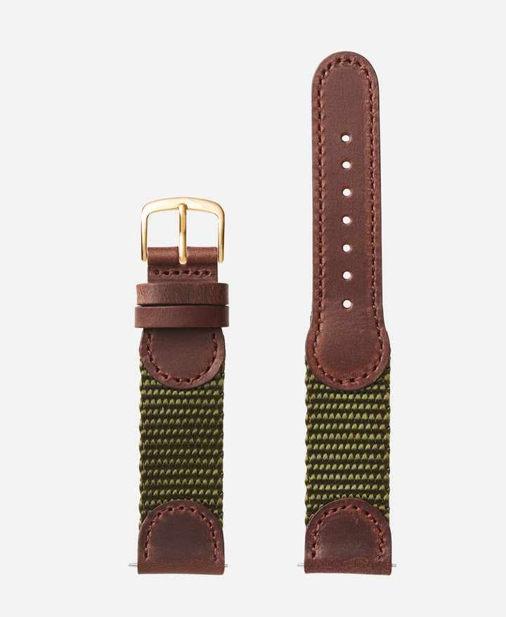 Olive Gold Swiss Army Style Leather Traditional Watch Band