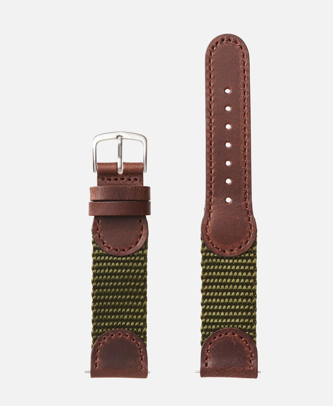 Olive White Swiss Army Style Leather Traditional Watch Band