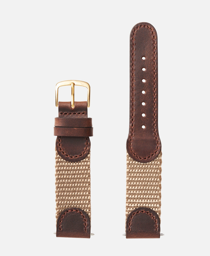 Sand Gold Swiss Army Style Leather Traditional Watch Band