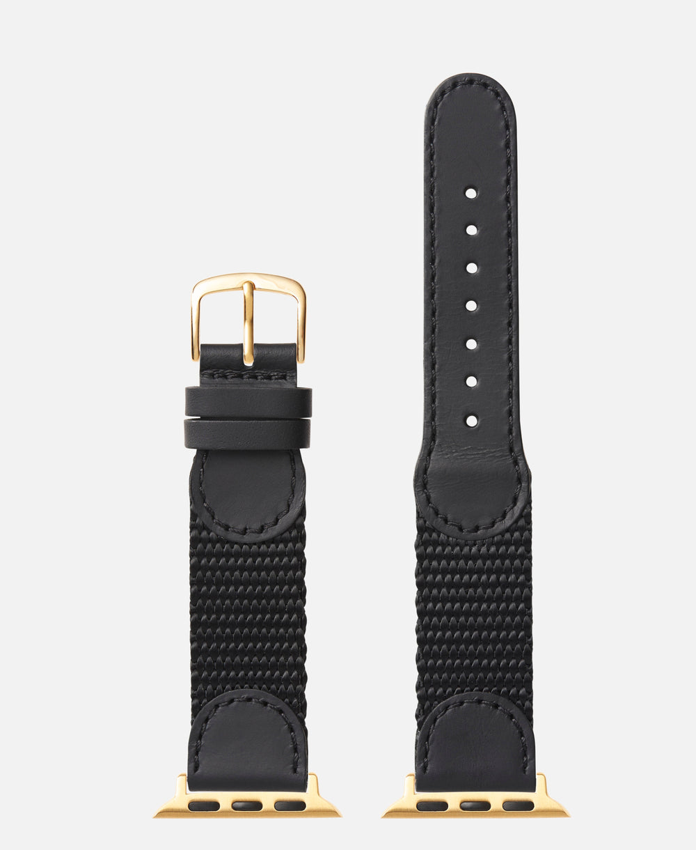 Black Gold Swiss Army Style Leather Apple Watch Compatible 38mm/40mm Watch Band