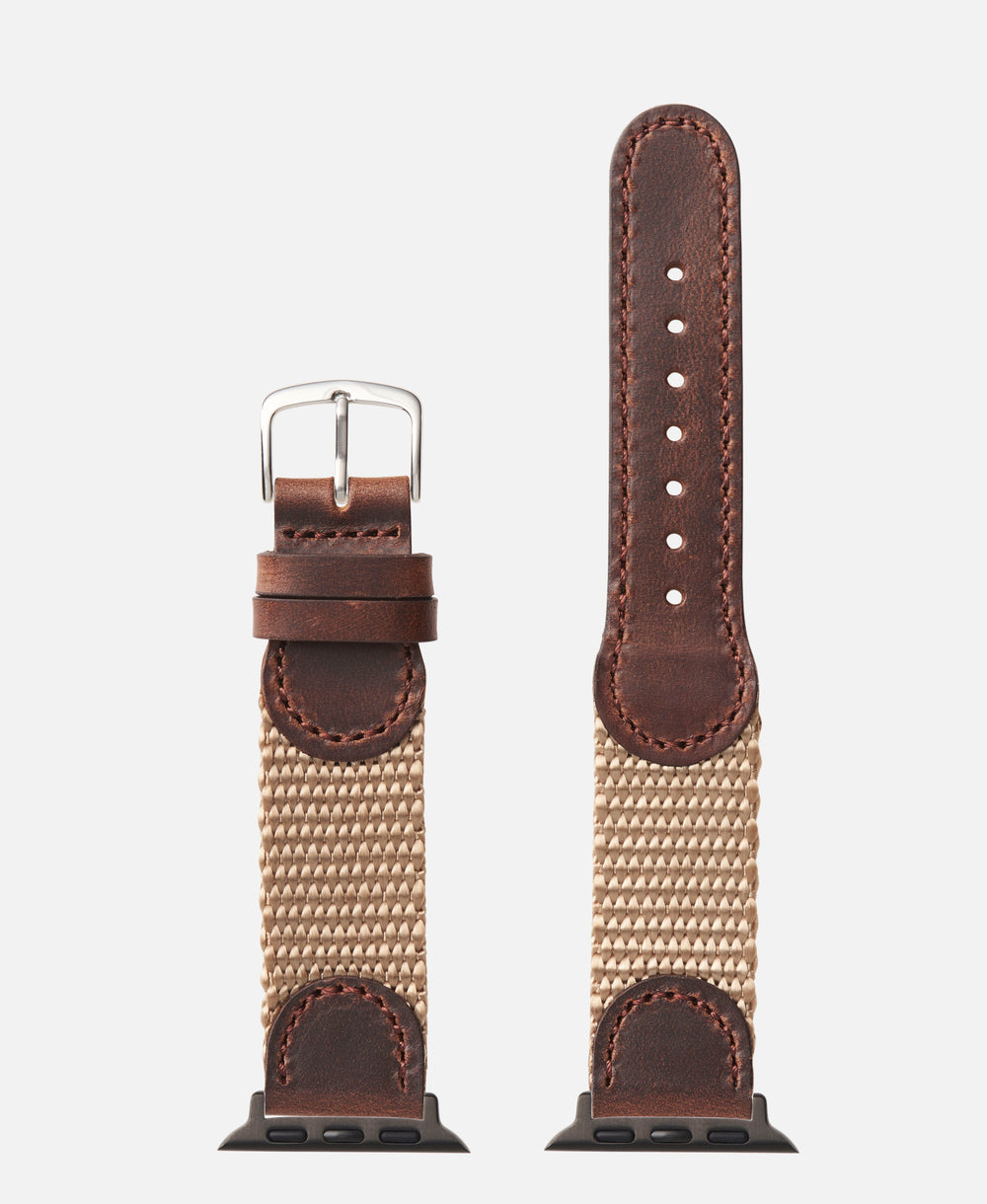 Sand Black Swiss Army Style Leather Apple Watch Compatible 38mm/40mm Watch Band