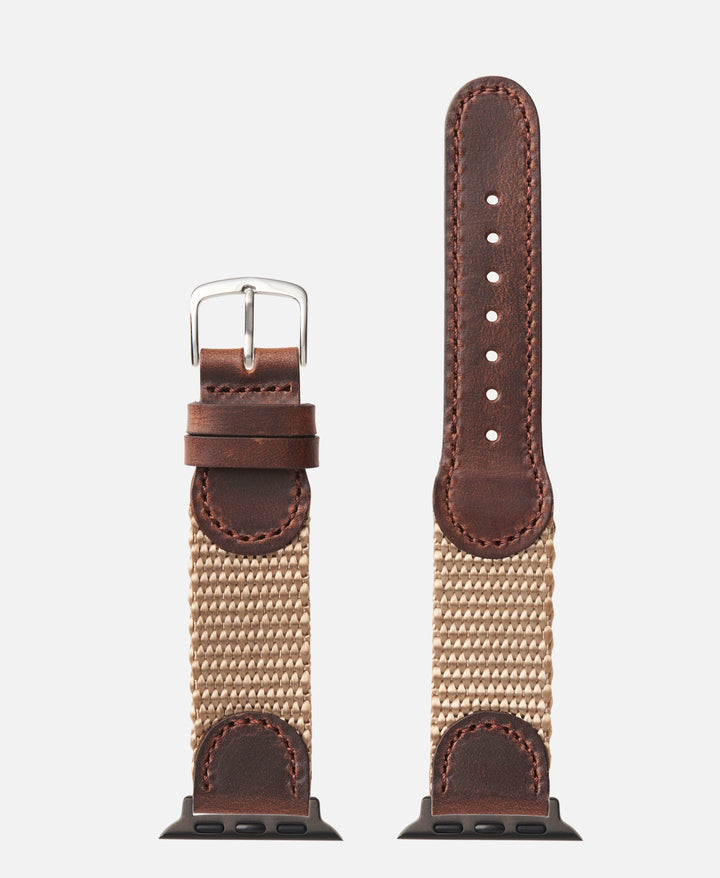 Sand Black Swiss Army Style Leather Apple Watch Compatible 38mm/40mm Watch Band
