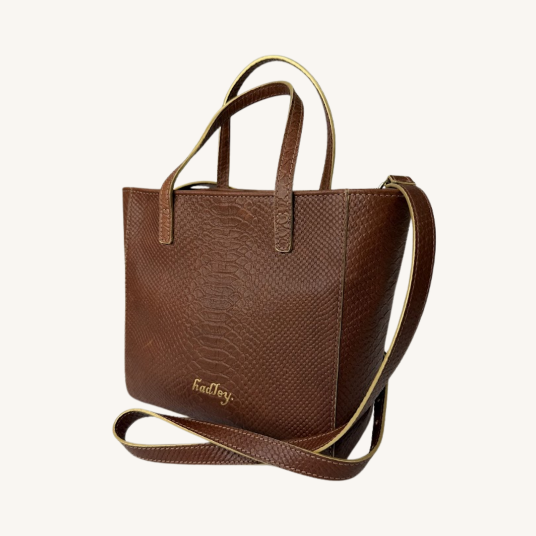 Rich Caramel Brown Karmela Python-Embossed Leather Petite Handbag