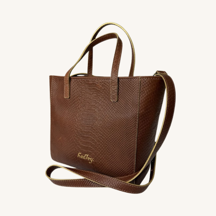 Rich Caramel Brown Karmela Python-Embossed Leather Petite Handbag