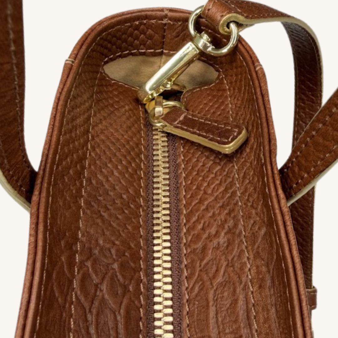 Rich Caramel Brown Karmela Python-Embossed Leather Petite Handbag