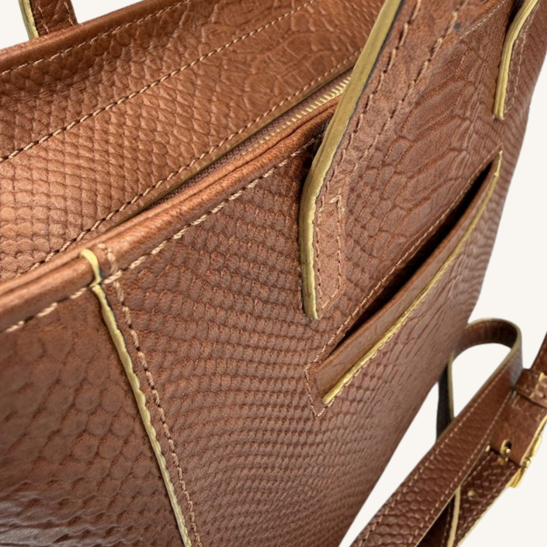 Rich Caramel Brown Karmela Python-Embossed Leather Petite Handbag