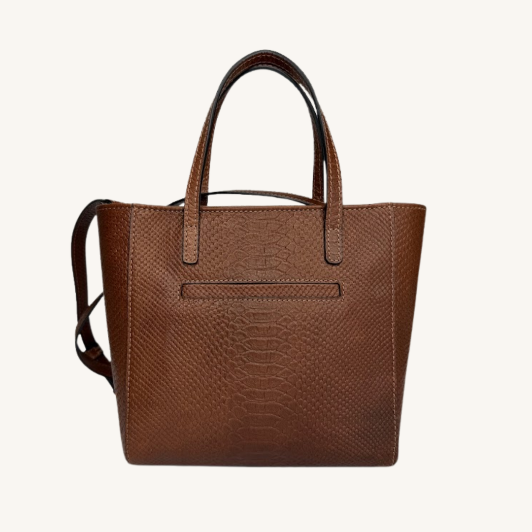 Rich Caramel Brown Karmela Python-Embossed Leather Petite Handbag