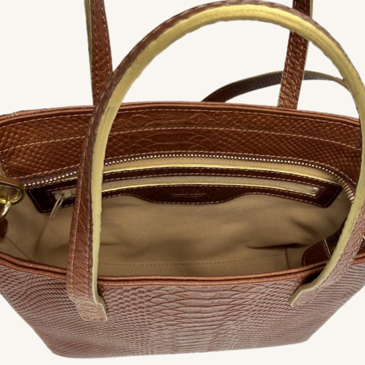 Rich Caramel Brown Karmela Python-Embossed Leather Petite Handbag