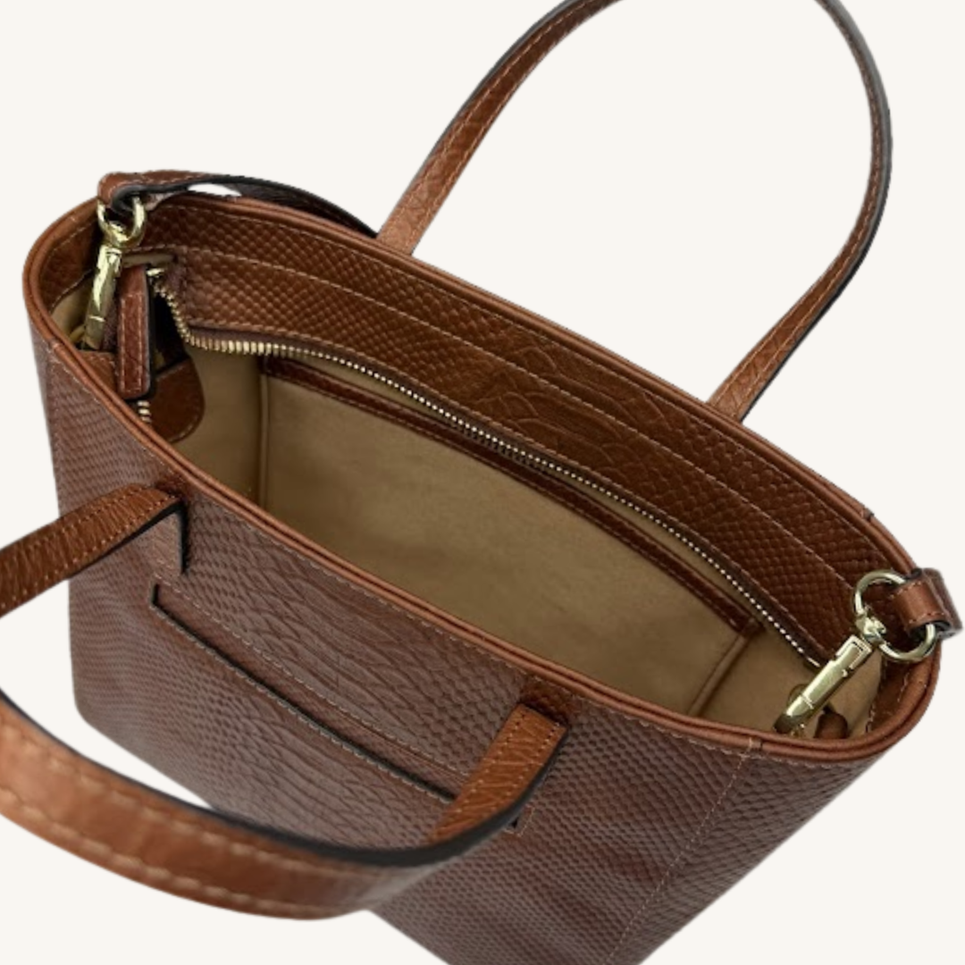 Rich Caramel Brown Karmela Python-Embossed Leather Petite Handbag