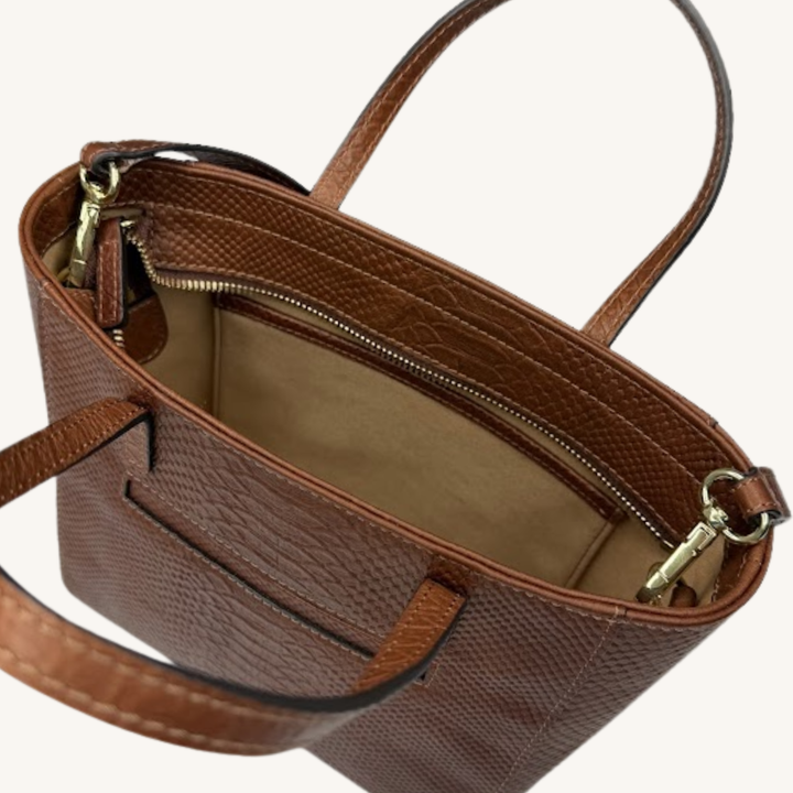 Rich Caramel Brown Karmela Python-Embossed Leather Petite Handbag