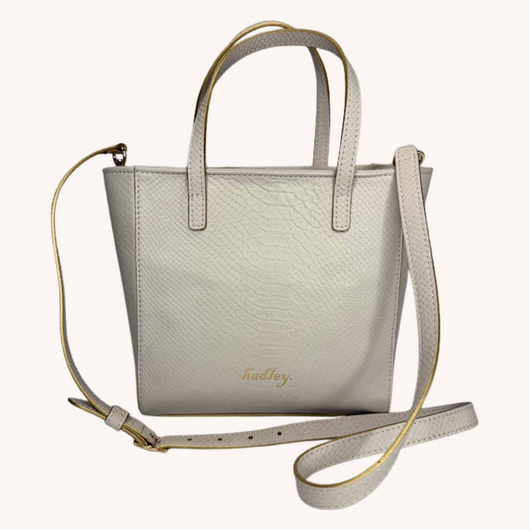 Soft Vanilla Cream and Gold Karmela Python-Embossed Leather Petite Handbag