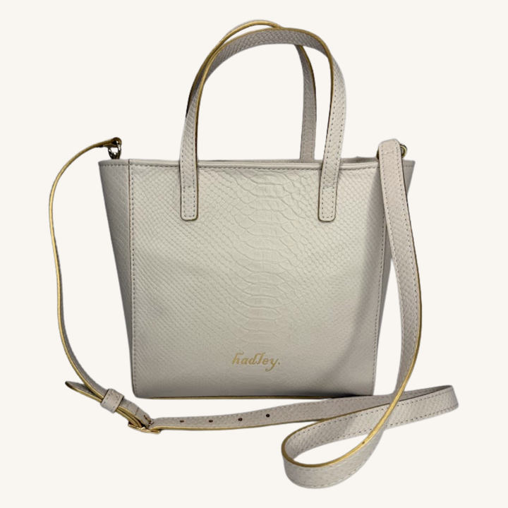 Soft Vanilla Cream and Gold Karmela Python-Embossed Leather Petite Handbag