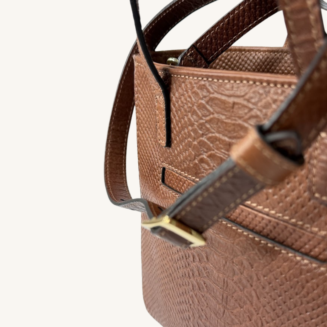 Rich Caramel Brown Karmela Python-Embossed Leather Petite Handbag
