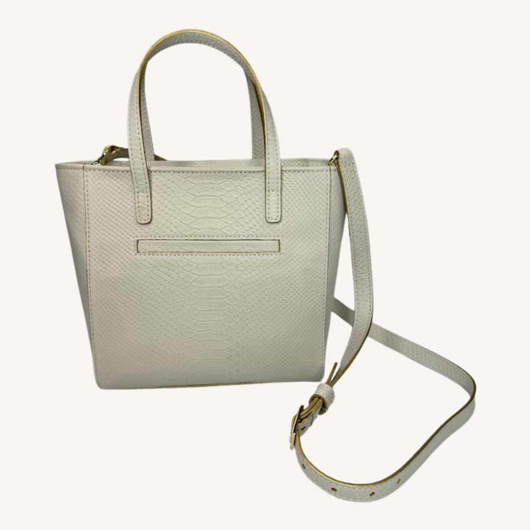 Soft Vanilla Cream and Gold Karmela Python-Embossed Leather Petite Handbag