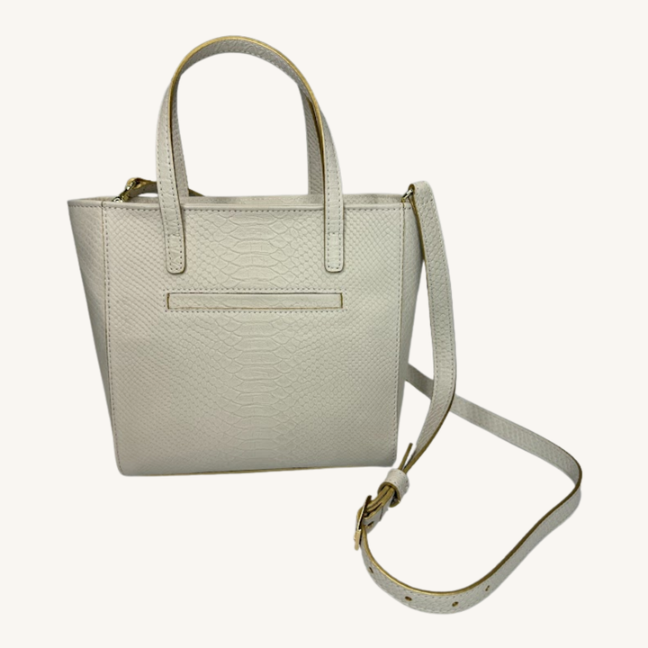 Soft Vanilla Cream and Gold Karmela Python-Embossed Leather Petite Handbag
