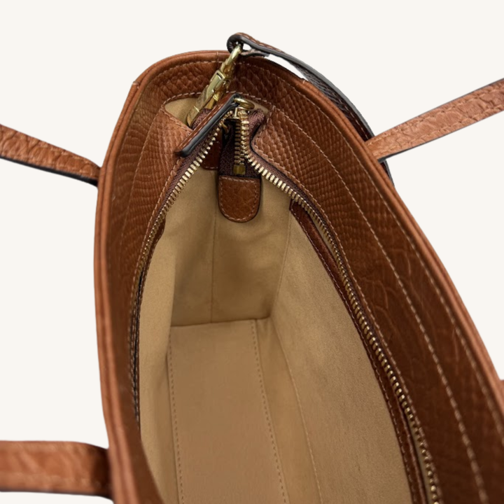 Rich Caramel Brown Karmela Python-Embossed Leather Petite Handbag