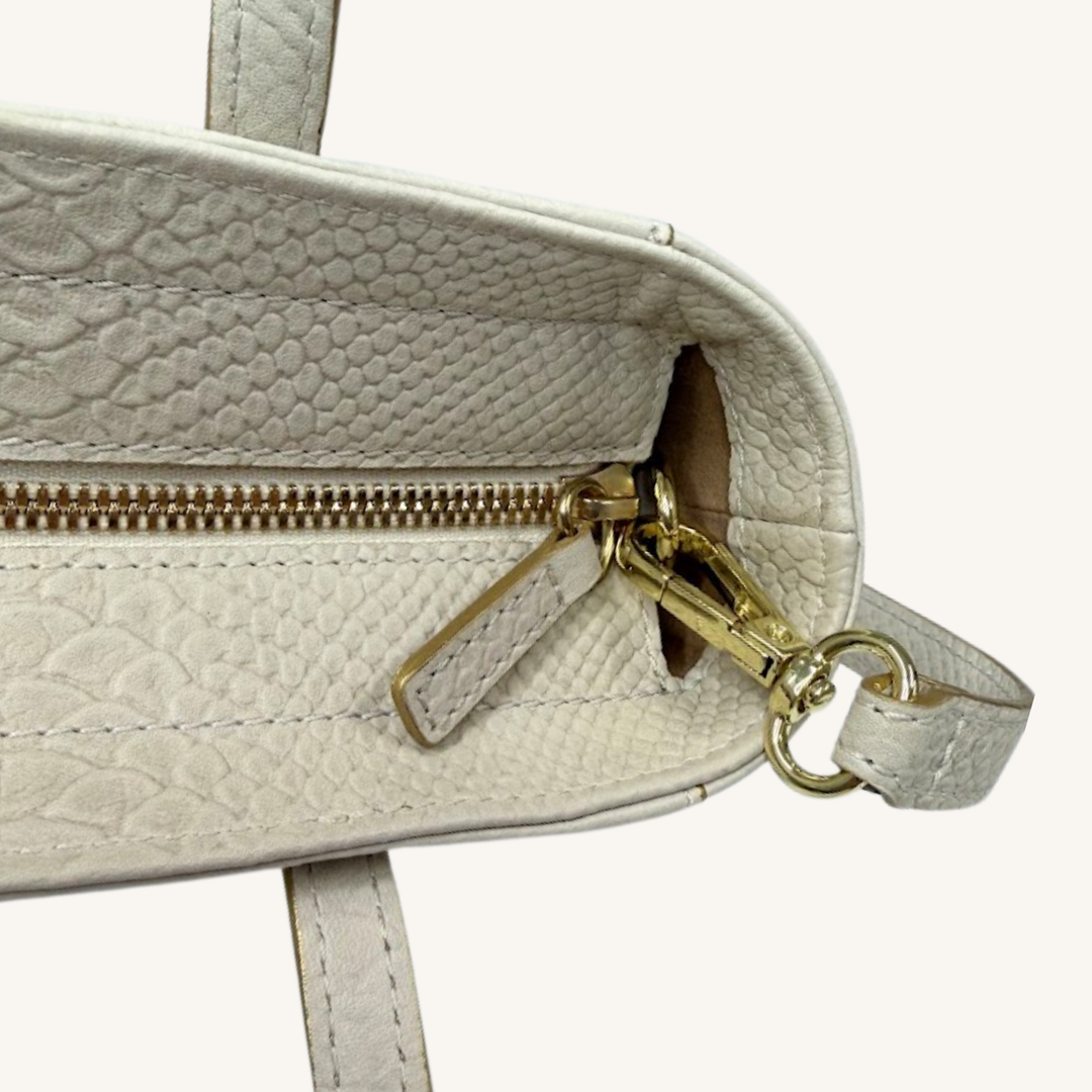 Soft Vanilla Cream and Gold Karmela Python-Embossed Leather Petite Handbag