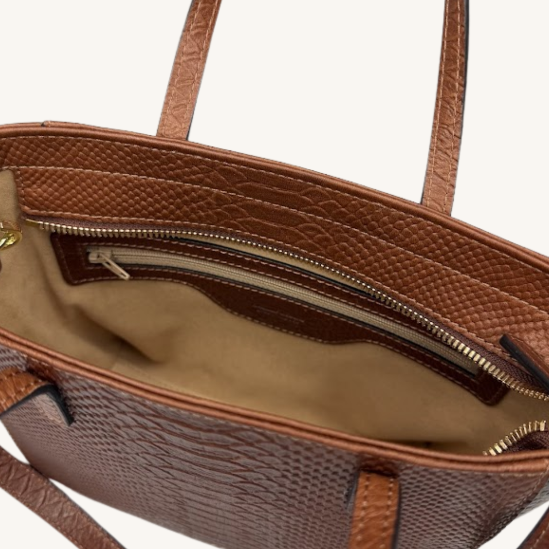 Rich Caramel Brown Karmela Python-Embossed Leather Petite Handbag
