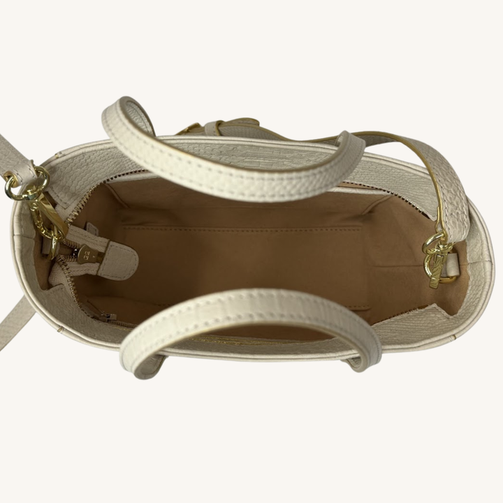 Soft Vanilla Cream and Gold Karmela Python-Embossed Leather Petite Handbag
