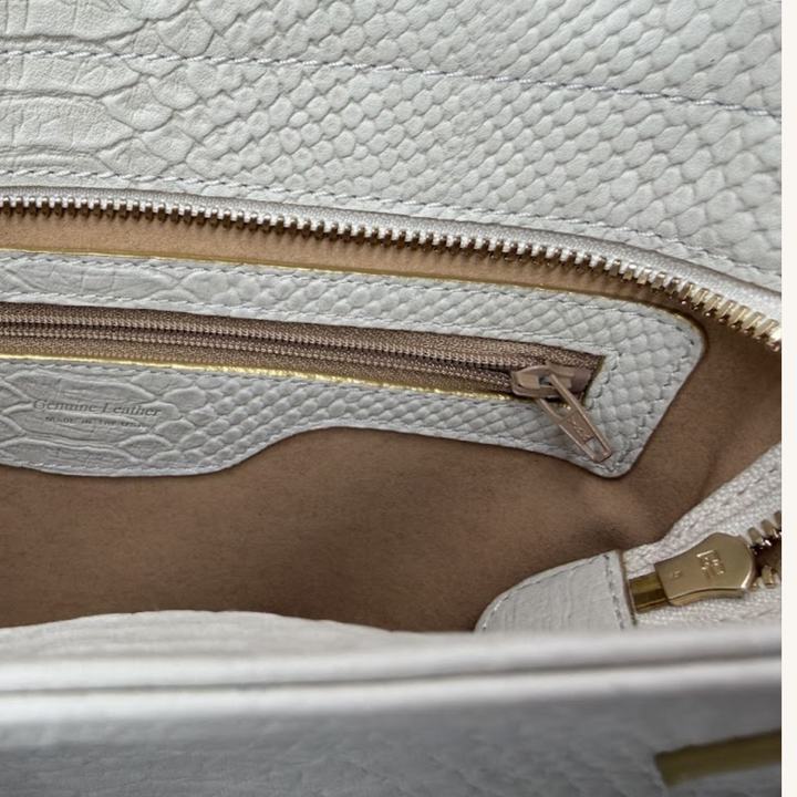 Soft Vanilla Cream and Gold Karmela Python-Embossed Leather Petite Handbag