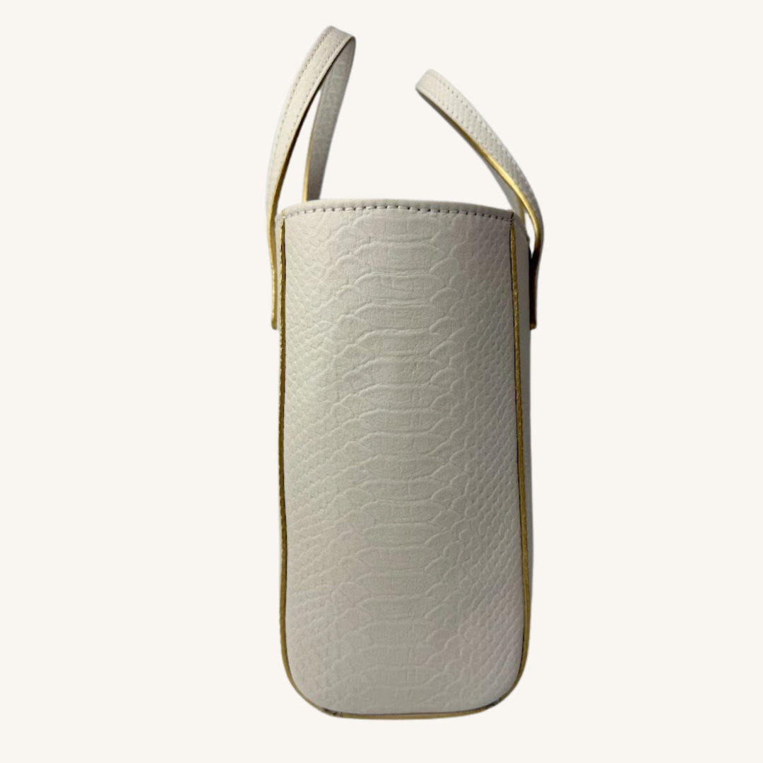 Soft Vanilla Cream and Gold Karmela Python-Embossed Leather Petite Handbag
