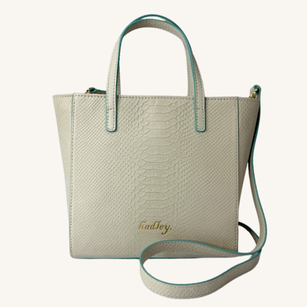 Soft Vanilla Cream and Teal Karmela Python-Embossed Leather Petite Handbag