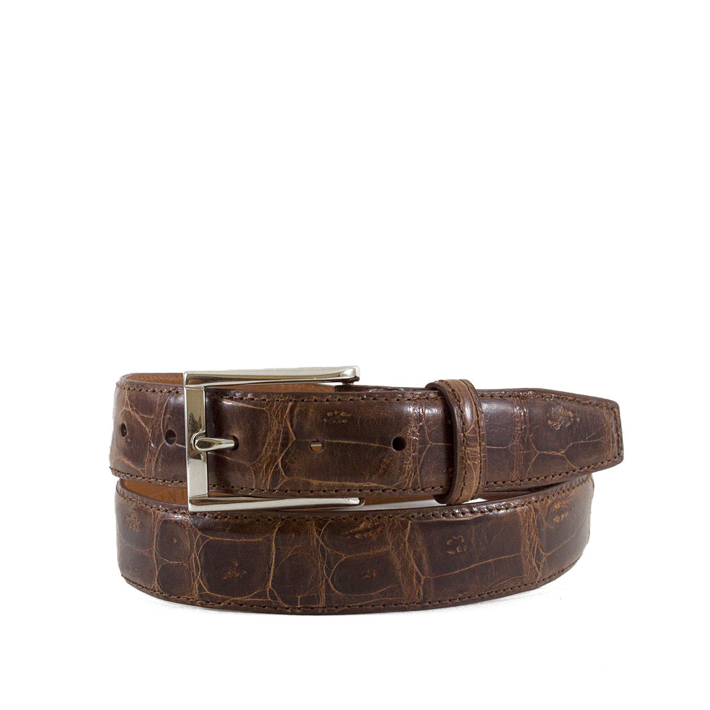 Cognac Genuine Shiny Crocodile Tail Belt | Bryant Park  - Made in the USA