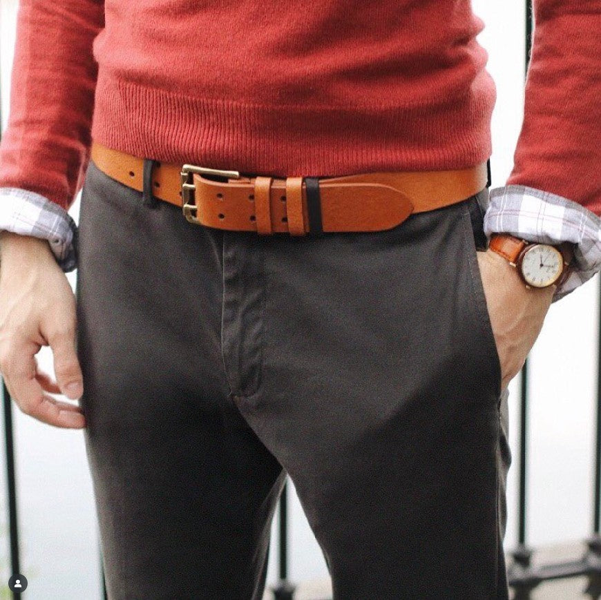 Cognac Leather Double Prong Jean Belt | 1.5" Width