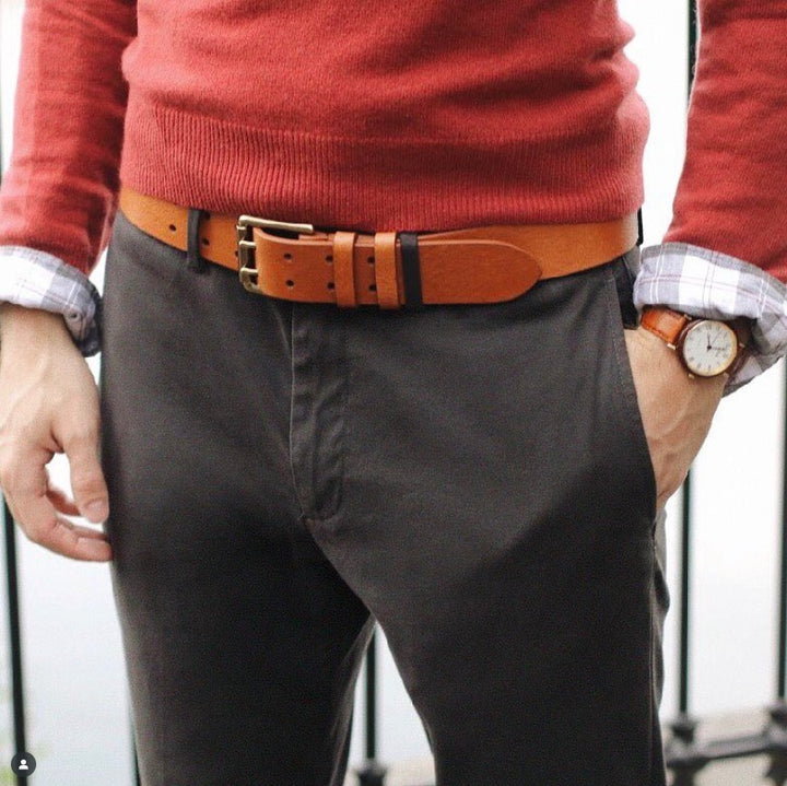 Brown Leather Double Prong Jean Belt | 1.5" Width