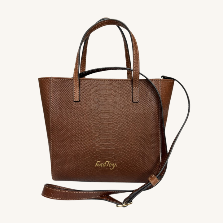 Rich Caramel Brown Karmela Python-Embossed Leather Petite Handbag